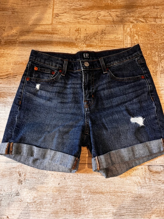 GAP Pants - GAP Dark Indigo Rolled-Hem Denim Shorts with Distressed Accents